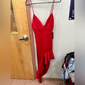 Red asymmetrical dress